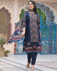 Anika- Ajrakh Blue zig zag