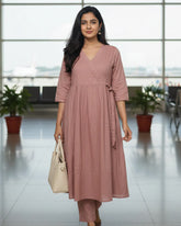 Dusty Pink Mul Cotton Angrakha Suit Set