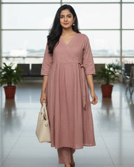 Aarohi- Dusty Pink Mul Cotton Angrakha Suit Set