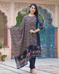 Anika- Ajrakh Blue zig zag