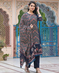 Anika- Ajrakh Blue zig zag