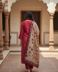 Deep Maroon Dola Silk Kurta Set with Madhubani Dupatta