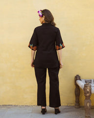 Black Floral Embroidered Cotton Co-ord Set