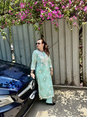 Azehra – Mint Bloom Mul Cotton Suit Set