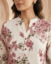 Vanya - Blush Ivory Floral Flex Cotton Short Kurti