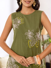 Bliss-Leaf Green Bohemian Embroidered Cotton Co-ord Set