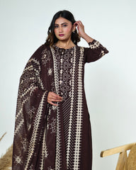 Saanvi-Dark Chocolate Brown Ajrakh-Inspired Printed Cotton Suit Set