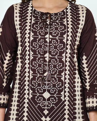 Saanvi-Dark Chocolate Brown Ajrakh-Inspired Printed Cotton Suit Set
