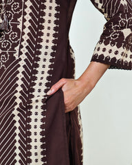 Saanvi-Dark Chocolate Brown Ajrakh-Inspired Printed Cotton Suit Set