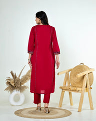Kashvi-Deep Reddish Maroon Kutchi Cotton Suit Set