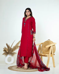 Kashvi-Deep Reddish Maroon Kutchi Cotton Suit Set