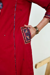 Kashvi-Deep Reddish Maroon Kutchi Cotton Suit Set
