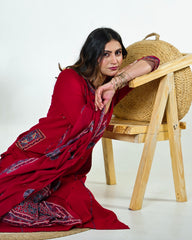 Kashvi-Deep Reddish Maroon Kutchi Cotton Suit Set
