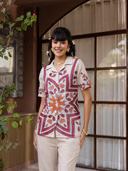 Aura-Desert Ivory Embroidered Cotton Co-ord Set with Reversible Collar