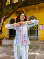 Pastel Stripe Bohemian Embroidered Cotton Co-ord Set