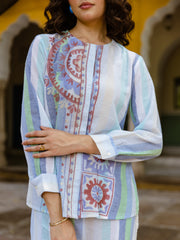 Pastel Stripe Bohemian Embroidered Cotton Co-ord Set