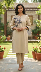 Zaria – Beige Bloom Cotton Kurta Set