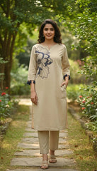 Zaria – Beige Bloom Cotton Kurta Set