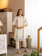 Pure White & Indigo Bohemian Embroidered Kurta Co-ord Set