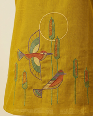Meher- Mustard Yellow Cotton Short Kurti with Bird Embroidery