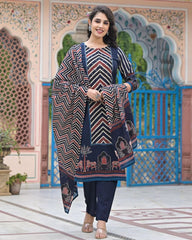 Anika- Ajrakh Blue zig zag