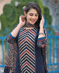 Anika- Ajrakh Blue zig zag