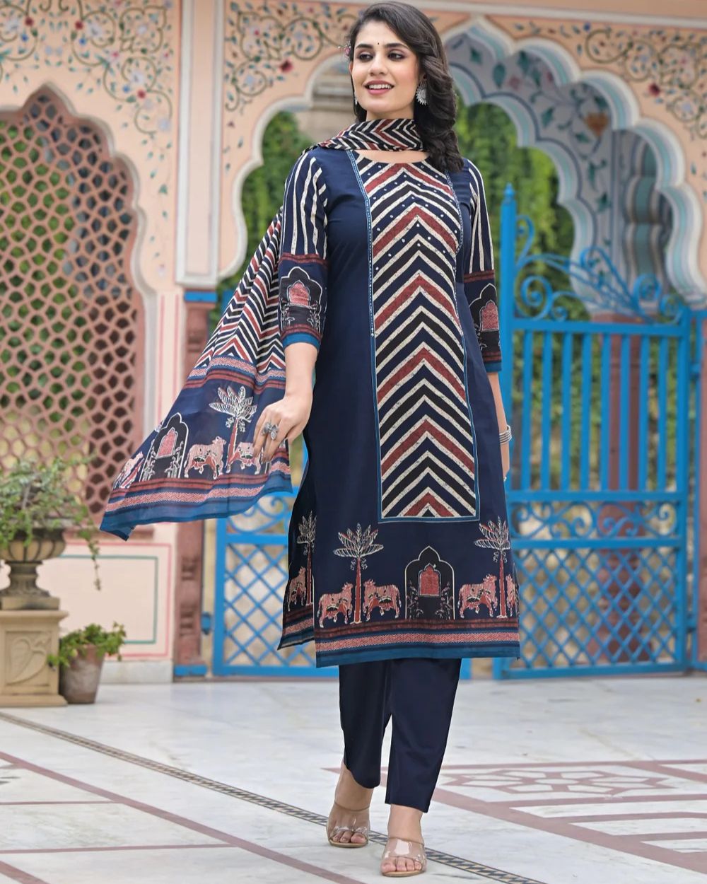 Anika- Ajrakh Blue zig zag