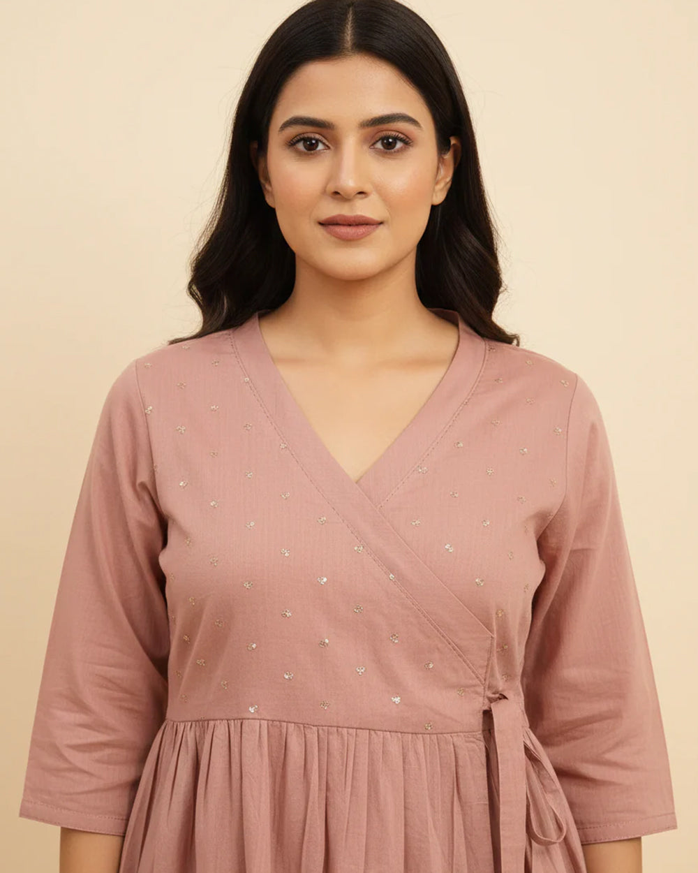 Aarohi- Dusty Pink Mul Cotton Angrakha Suit Set