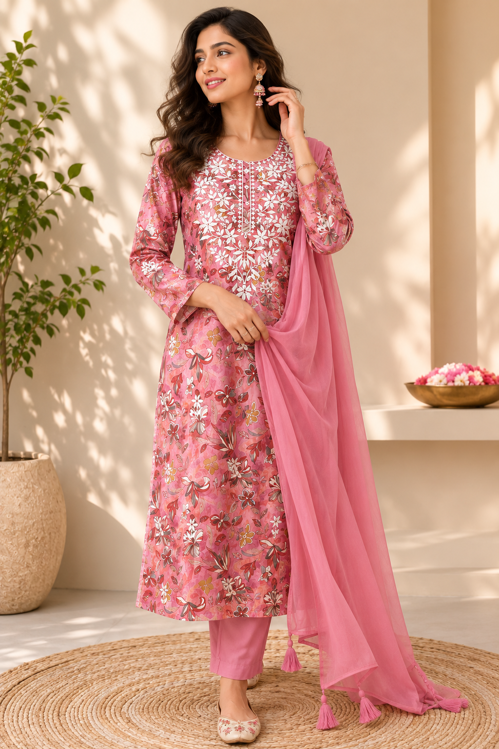 Blush Pink suit set with Chikan Embroidery