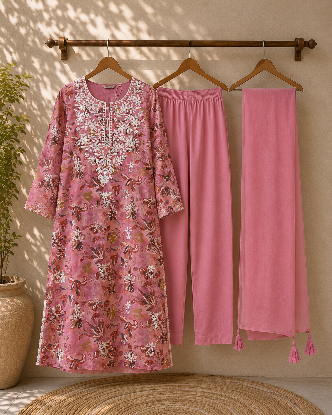 Blush Pink suit set with Chikan Embroidery