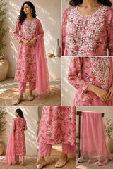 Blush Pink suit set with Chikan Embroidery