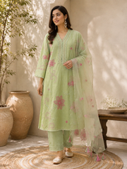 Sea Green  Mul Chanderi Suit Set