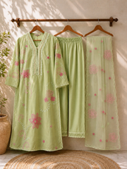 Sea Green  Mul Chanderi Suit Set