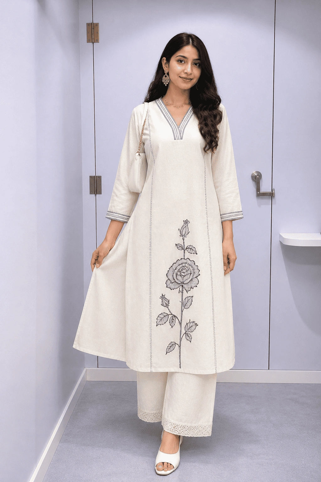Noira – Ivory Bloom Cotton Kurta Set