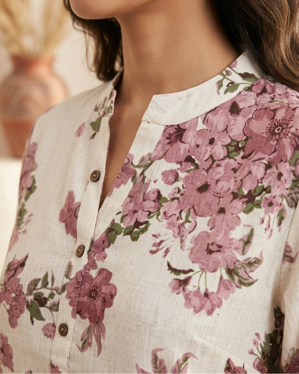 Vanya - Blush Ivory Floral Flex Cotton Short Kurti