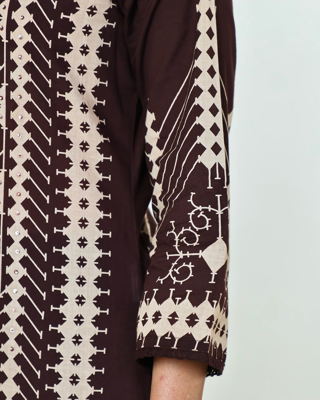 Saanvi-Dark Chocolate Brown Ajrakh-Inspired Printed Cotton Suit Set