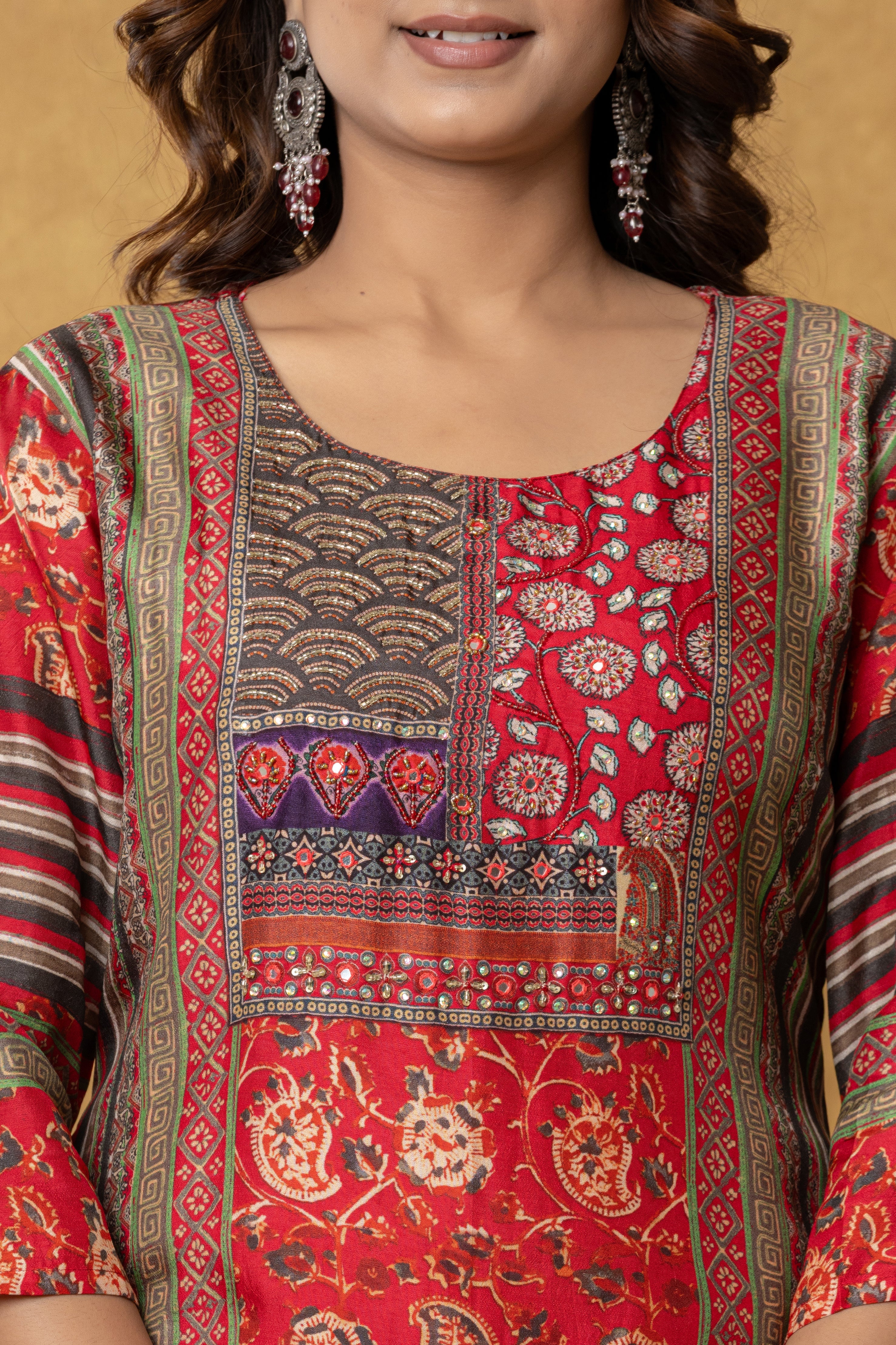 Alaya-Elegant Red Silk Printed Kurta Pant Dupatta Set for Party Wear