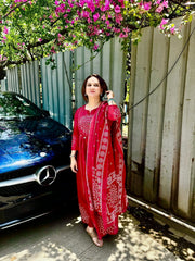 Ruhaya – Crimson Red Bandhej Suit Set