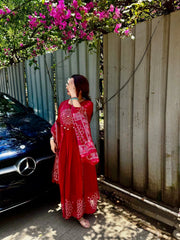 Ruhaya – Crimson Red Bandhej Suit Set