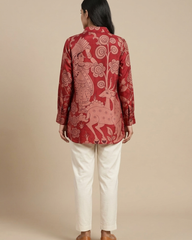 Nysa- Rust Red Silk Printed Shirt with Contrast Back Print
