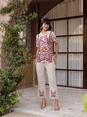 Aura-Desert Ivory Embroidered Cotton Co-ord Set with Reversible Collar
