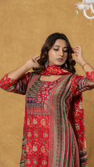 Alaya-Elegant Red Silk Printed Kurta Pant Dupatta Set for Party Wear