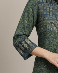 Ira - Olive Green Printed Casual Cotton Shirt for Women